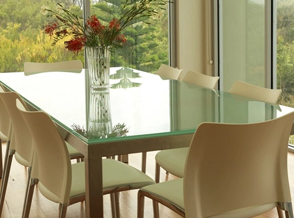 Modern glass top dining table.